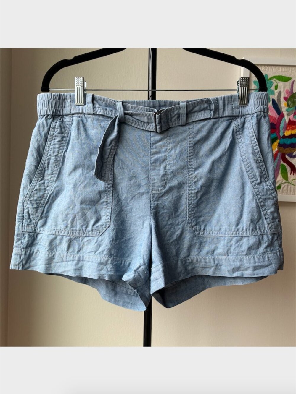 Vince Demin Blue Belted High Waisted Shorts - Size L